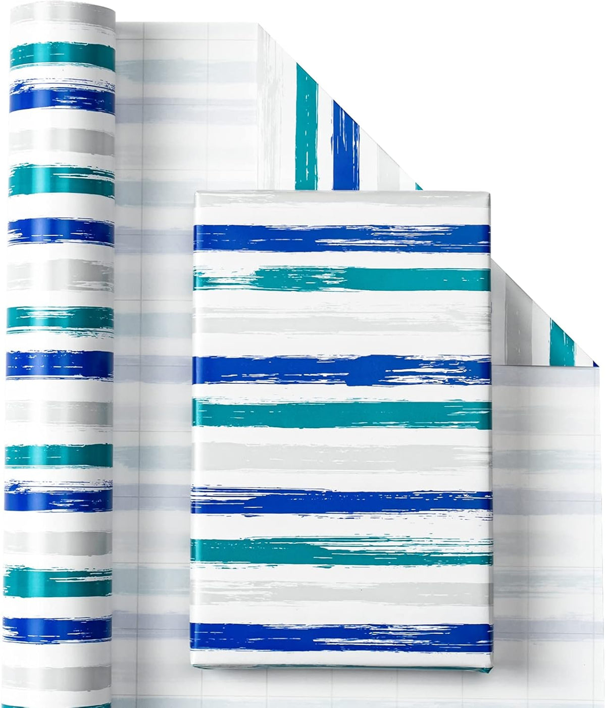 WRAPAHOLIC Reversible Blue Wrapping Paper - Mini Roll - 17 Inch X 33 Feet - Baby Boy Wrapping Paper