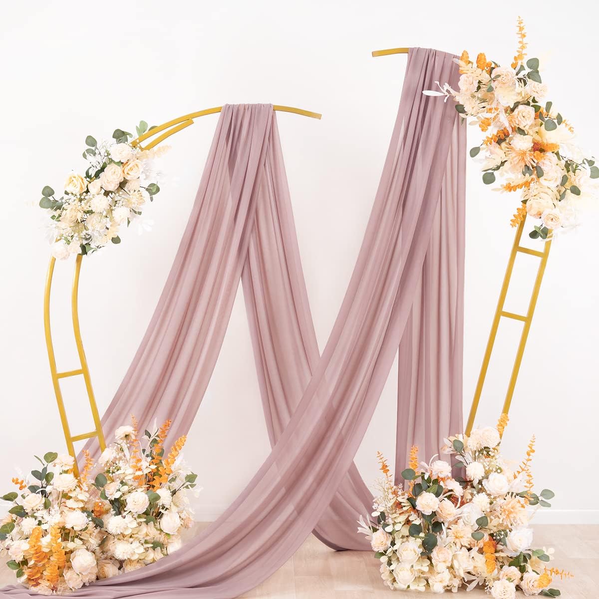 Socomi 29" x 19Ftt Wedding Arch Draping Fabric 2 Panels Dusty Rose Sheer Chiffon Curtain Drapes 6