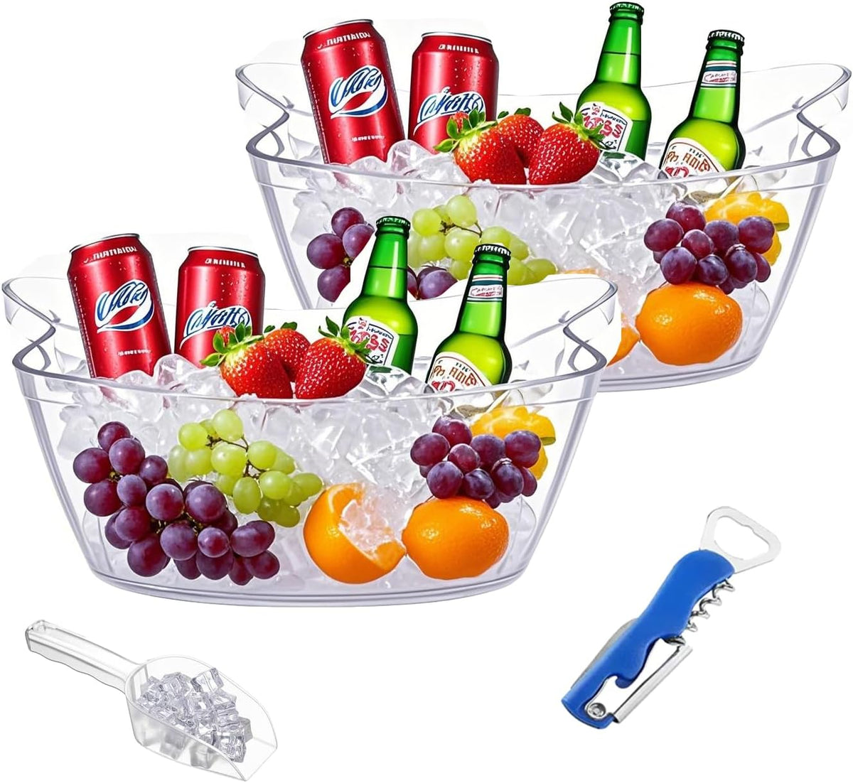 2pcs 5.5L Ice Bucket with 1pc Scoops and 1 Wine beer Bottle Opener,Large Clear Acrylic Ice Bucket
