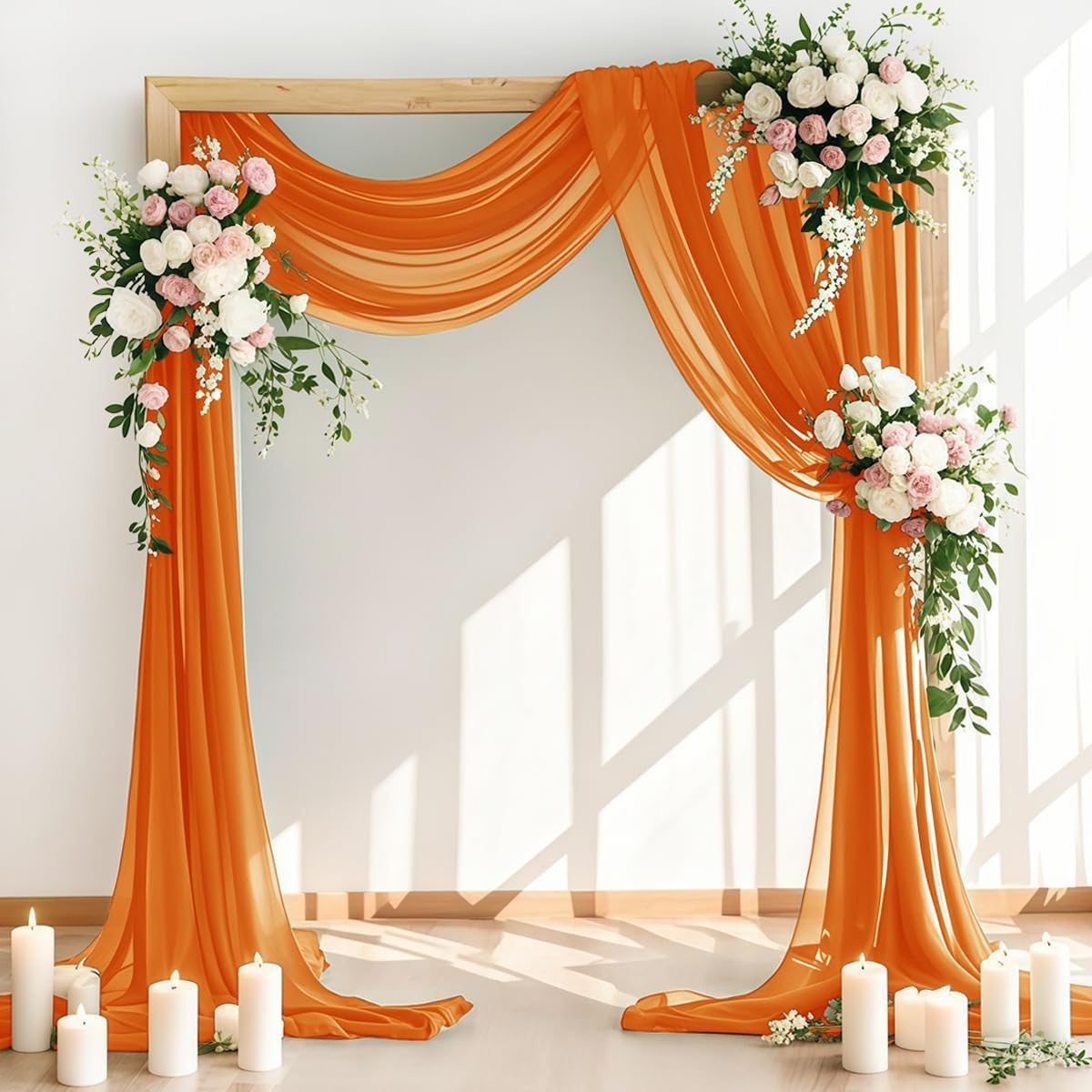 Wedding Arch Draping Fabric 2 Panels 30'' x 18FT Orange Sheer Chiffon Arch Drapery for Photo Booth