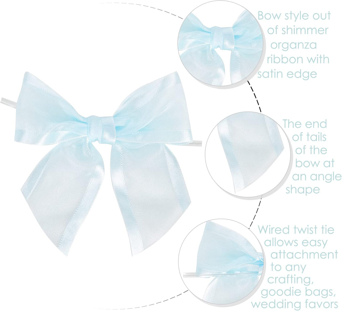 AIMUDI Baby Blue Bows 4" Organza Bows Premade Twist Ties Bows for Gift Wrapping Crafts Treat Bags