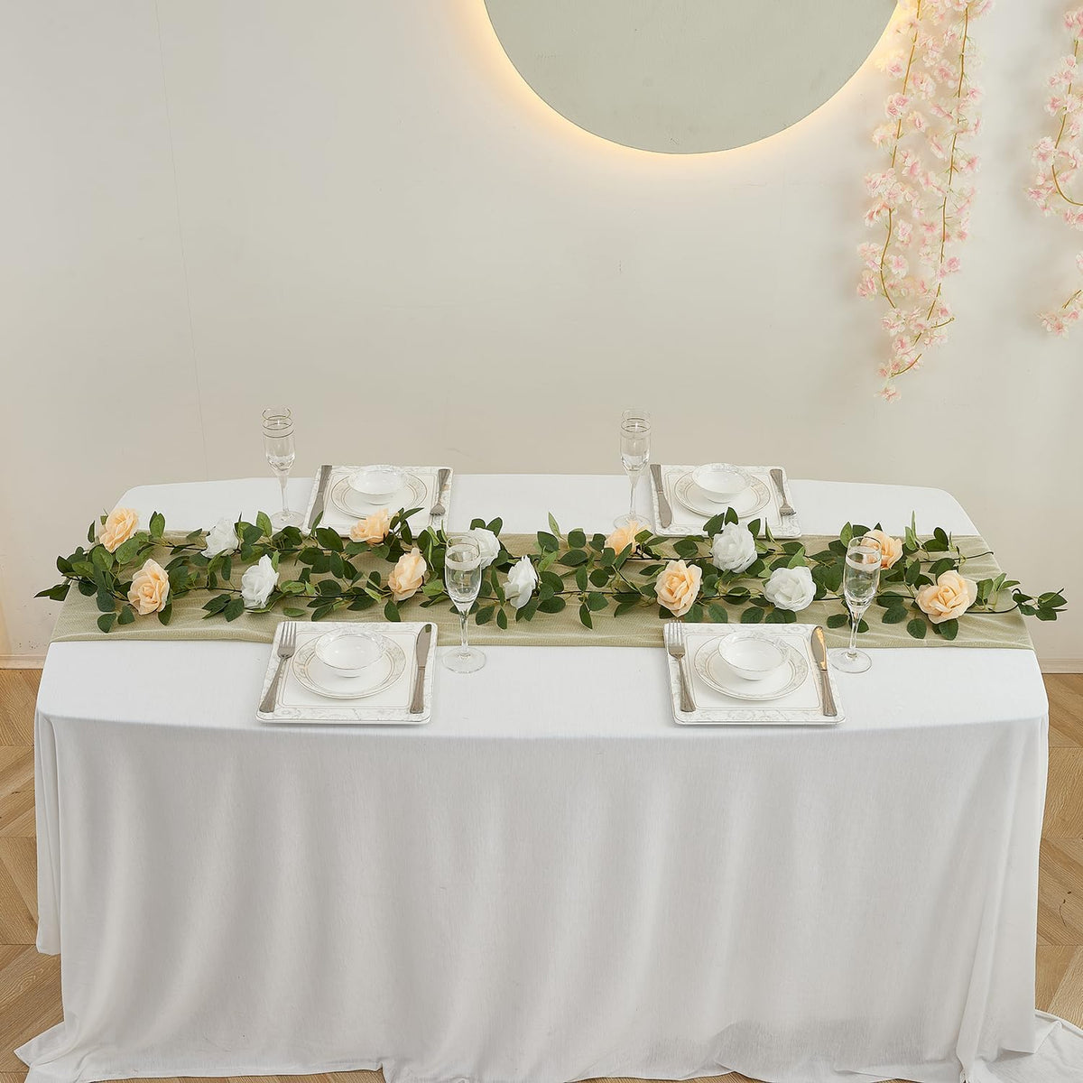 Artificial Rose Garlands Rose Vines Leaves Banners Hanging Floral Garland Fake Rose Flower Vine