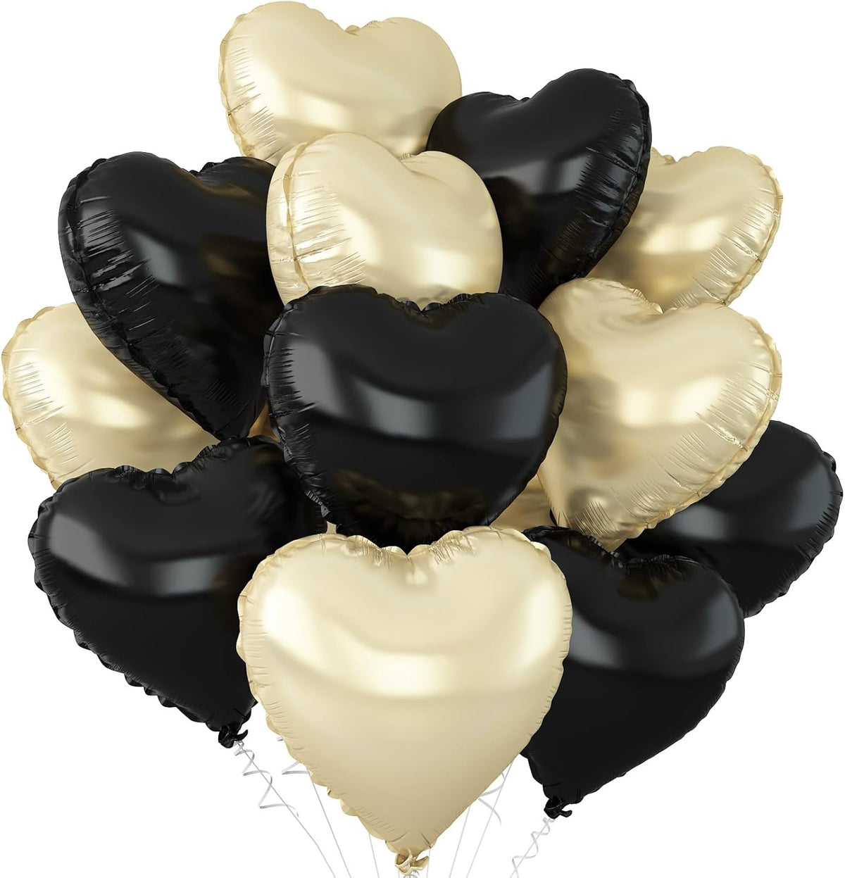 Black Gold Heart Balloons,12Pcs 18Inch Black Champagne Gold Heart Shaped Foil Helium Balloons for