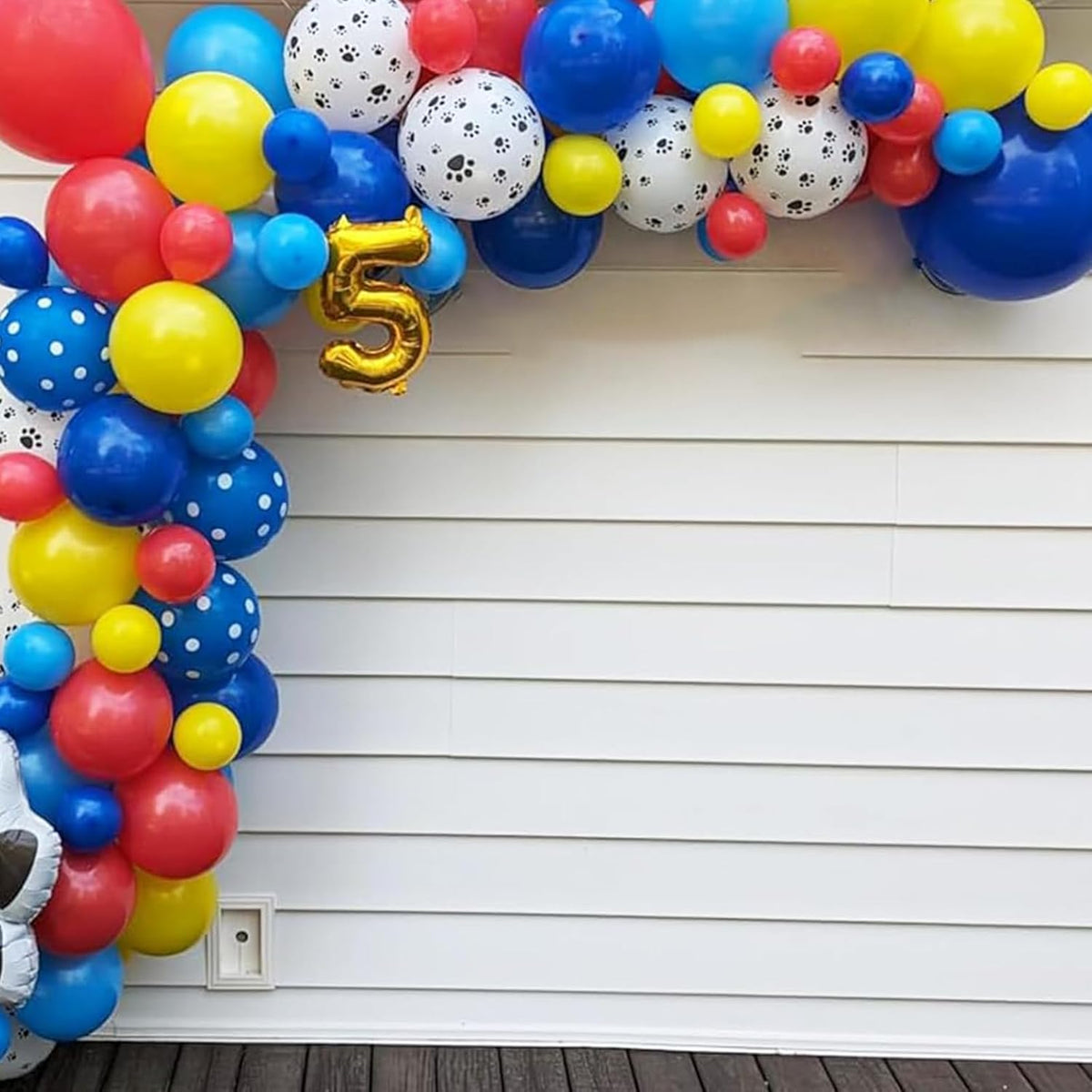 Dog Paw Balloons, 12 Inch Carnival Circus Balloons Red Yellow Blue and White Paw Print Puppy