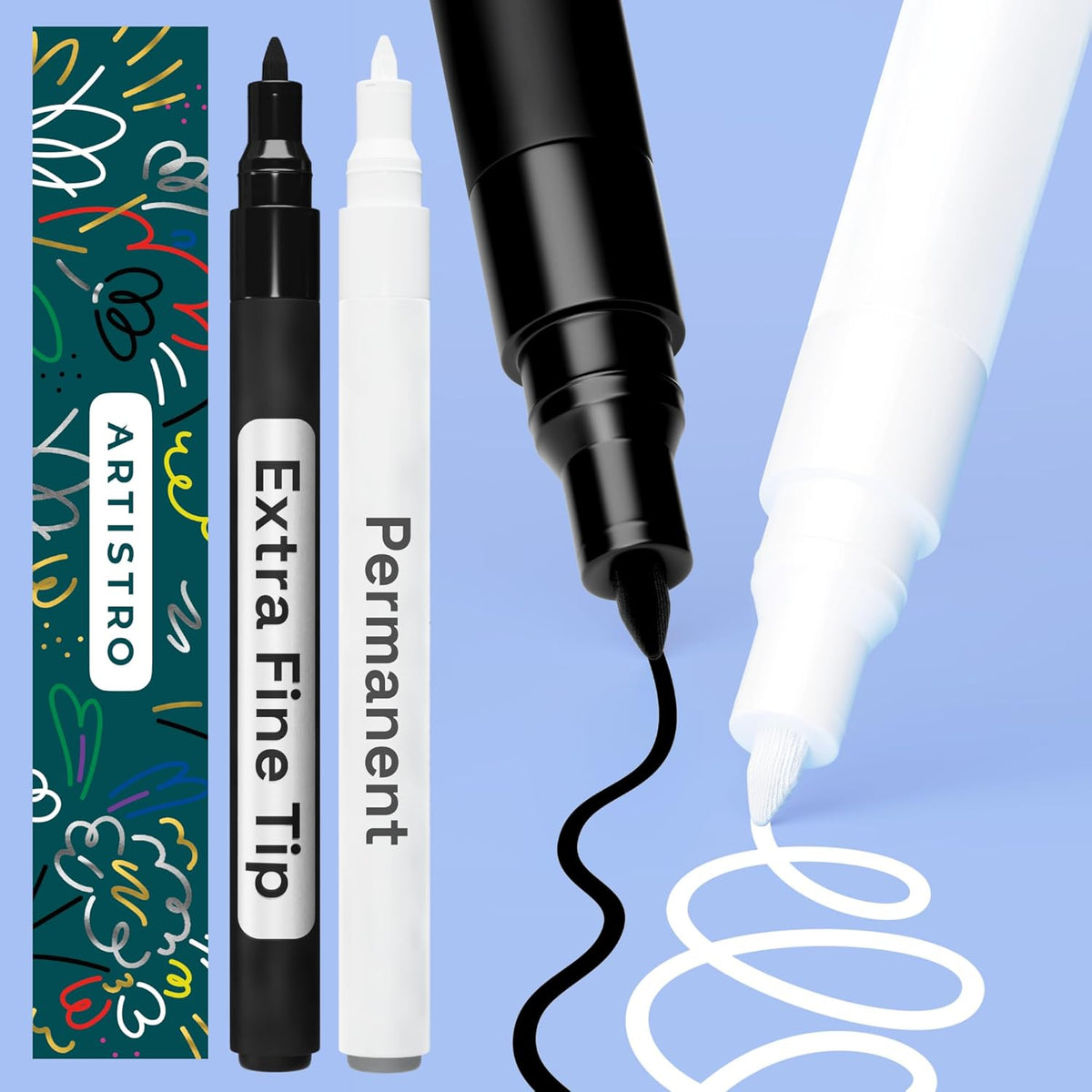 ARTISTRO 2 Black & White Permanent Marker - Waterproof Markers for Tire, Fabric, Rocks, Glass