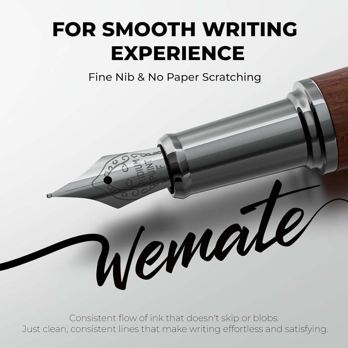 WEMATE Fountain Pen Set, Fine Nib, 20 Ink Cartridges(10 Black&10 Blue), 1 Ink Converter, Smooth