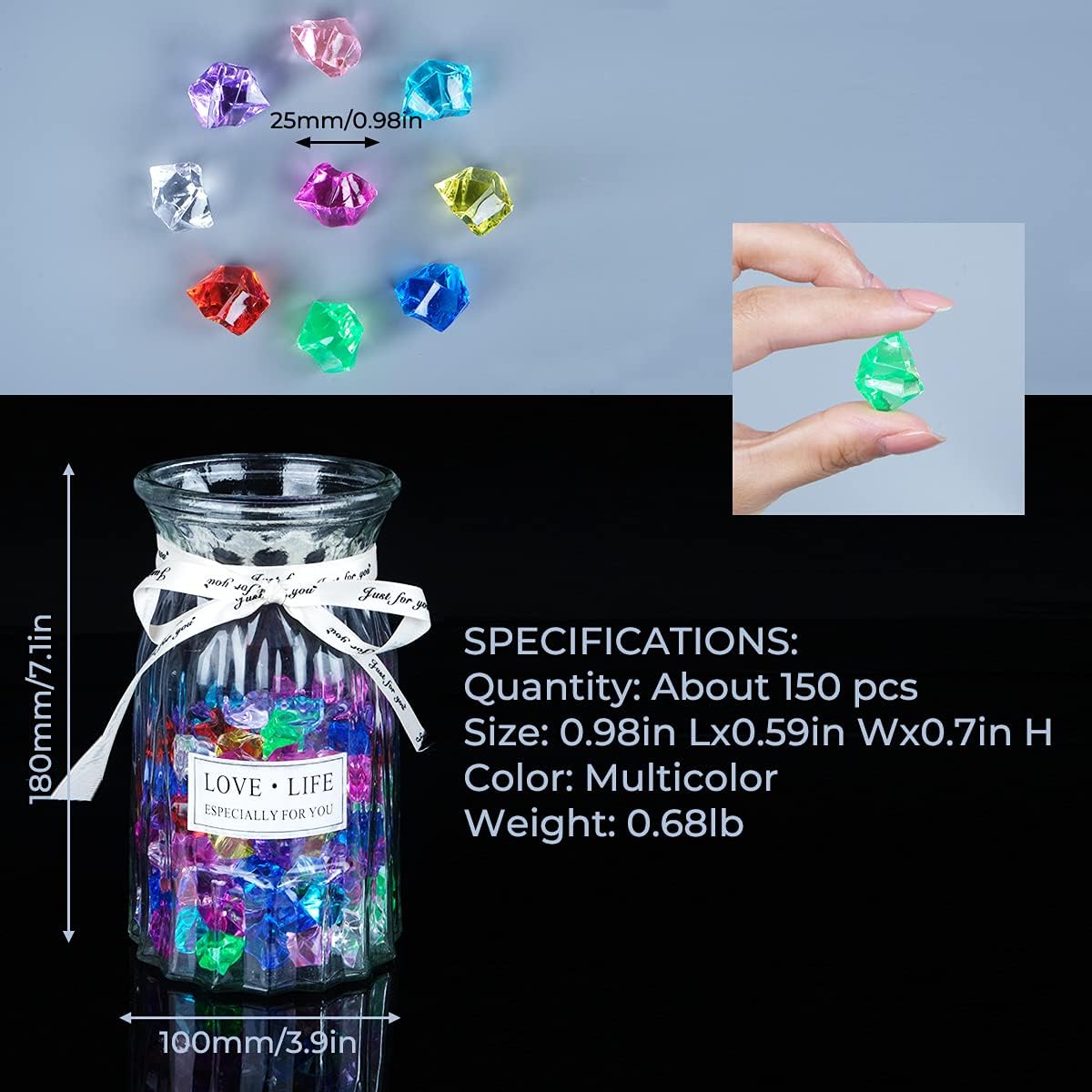 Acrylic Crushed Ice Rocks, Babenest 150 PCS Fake Crystals Plastic Ice Cubes Diamonds Gems for Vase