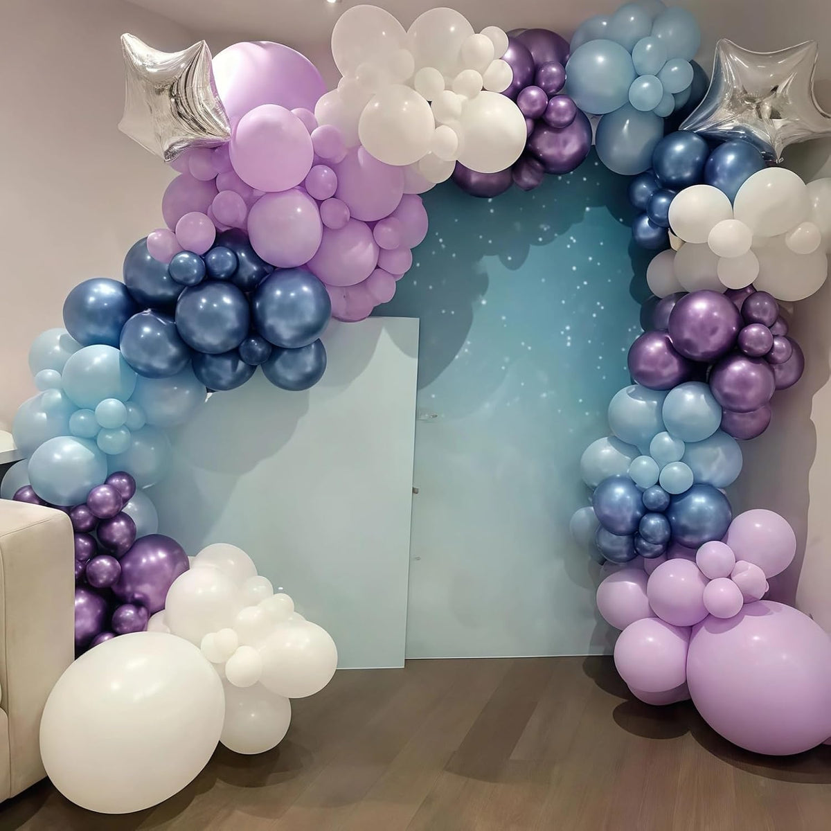 Winter Wonderland Balloons, 60PCS Blue Purple Snowflakes Balloons for Ice Wonderland Christmas Baby