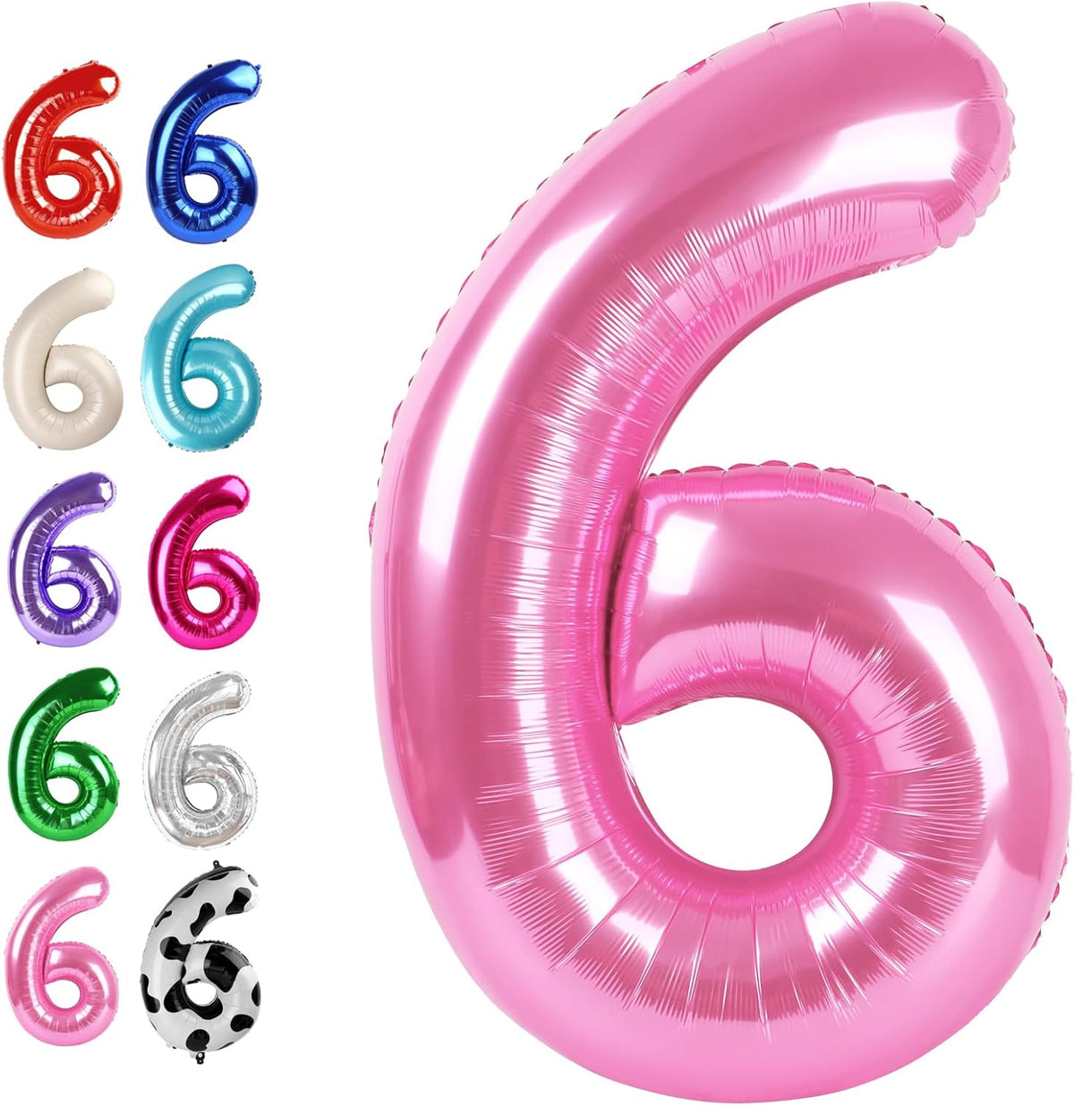 40 Inch Pink Mylar Foil Number 6 Birthday Balloon, Digital Balloons for 6 16 Boy Girl Party