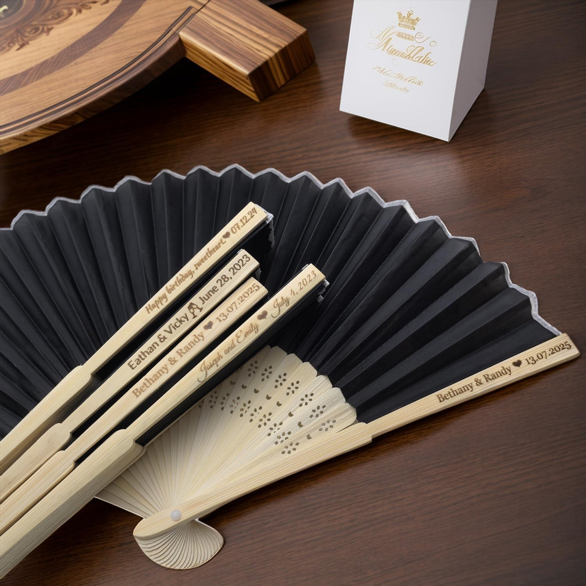 128Pcs Personalized Silk Fans Folding Hand Fan, Custom Wedding Bridal Party Favors, Summer Wedding