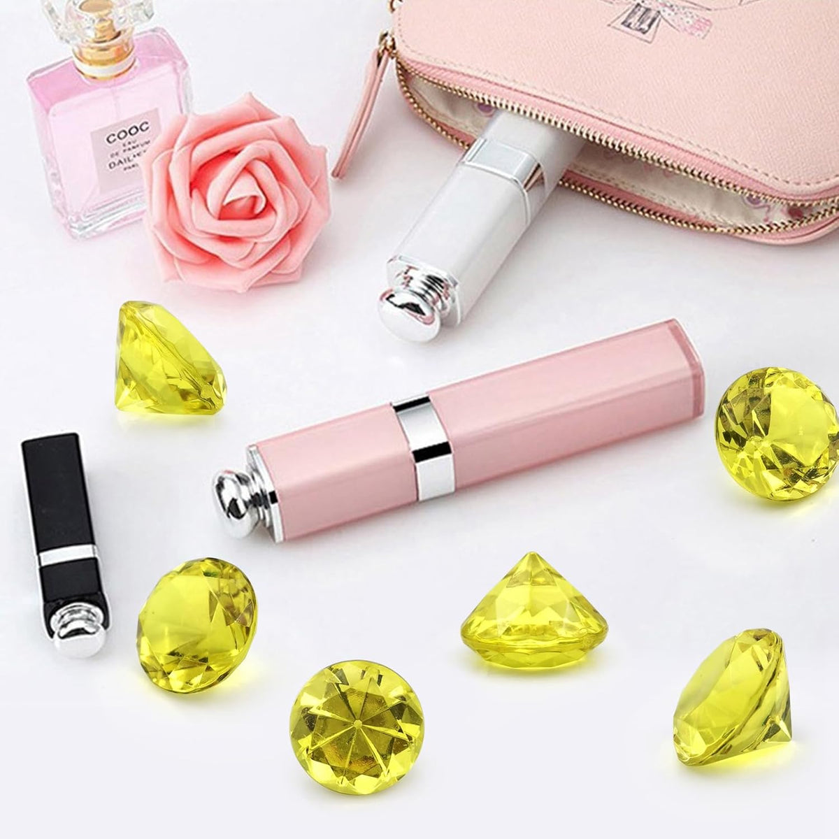 100 PCS Acrylic Diamond Gems, Gold Acrylic Diamonds 1 Inch Acrylic Gemstones Vase Filler Fake Gems