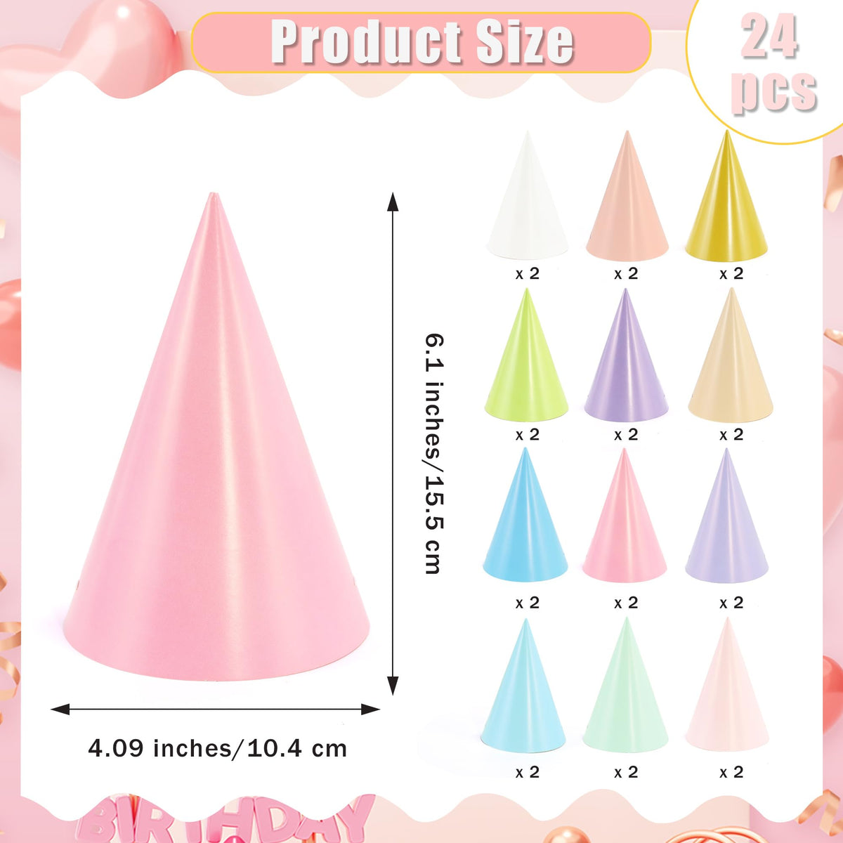 CANREVEL 24 PCS Pre-Assembled Party Hats for Adults and Kids, Pastel
