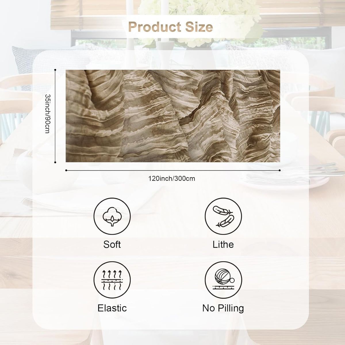6 Pack Khaki Cheesecloth Table Runner 35x120 Inch 10Ft Rustic Gauze Cheese Cloth Table Runner Sheer