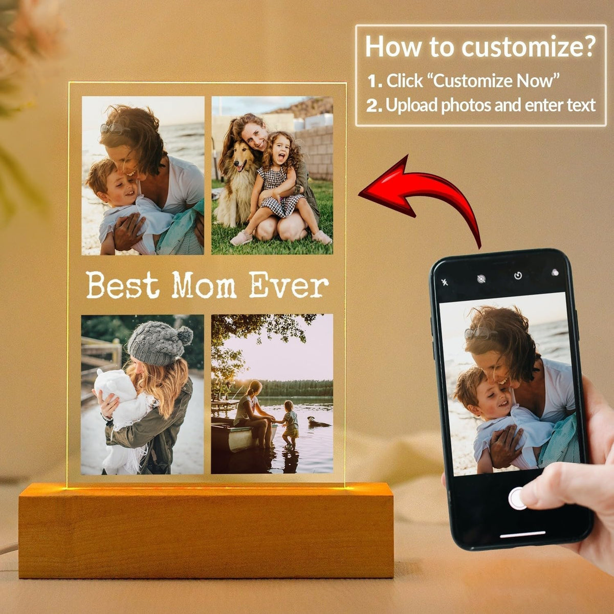 Custom Picture Frames with Photo, Personalized Photo Frame with Night Light, Customized Picture