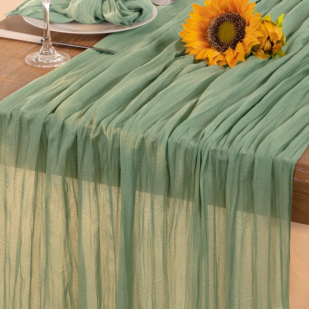 Sage Green Cheesecloth Table Runner 4 Pack Fall Table Runners Boho Gauze 120 Inches Sage Cheese