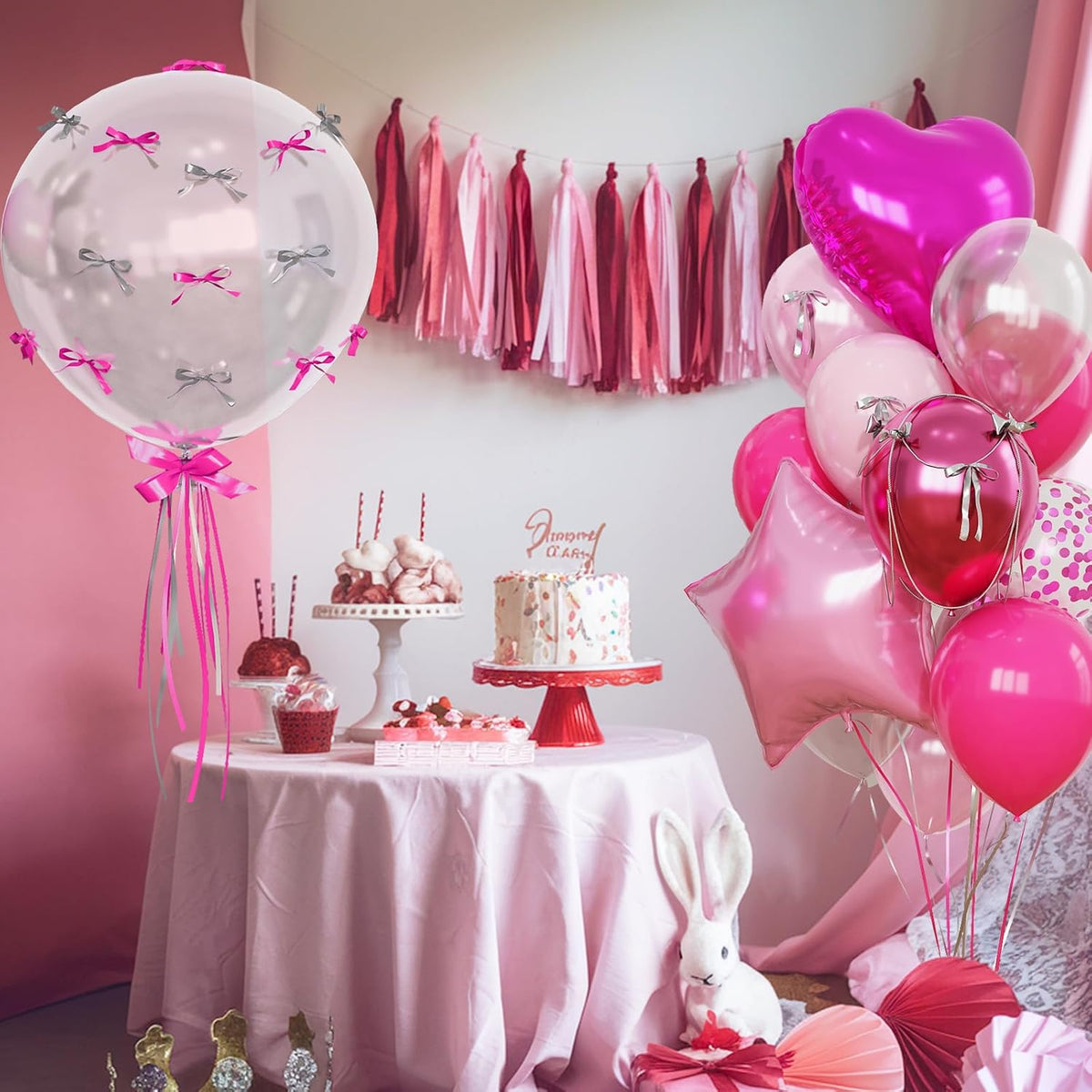 Hot Pink Balloons Pink Heart Star Balloon as Pink Birthday Decorations, Metallic Magenta Light Baby