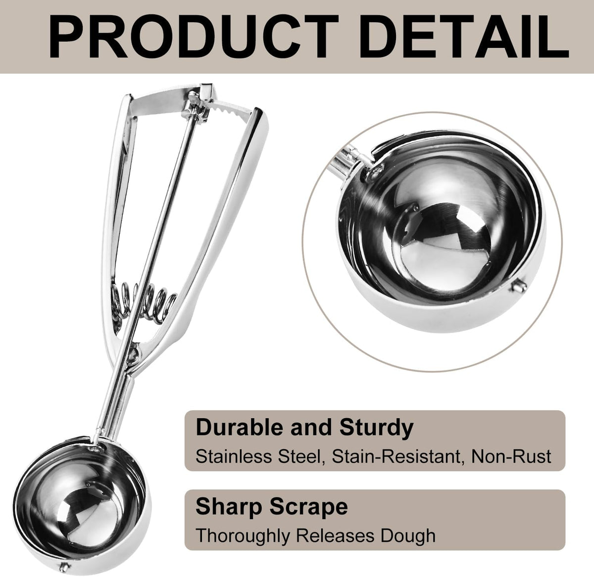 Cookie Scoop Set, Cookie Scoops for Baking Set of 3, Cookie Dough Scoops, Silver, Include