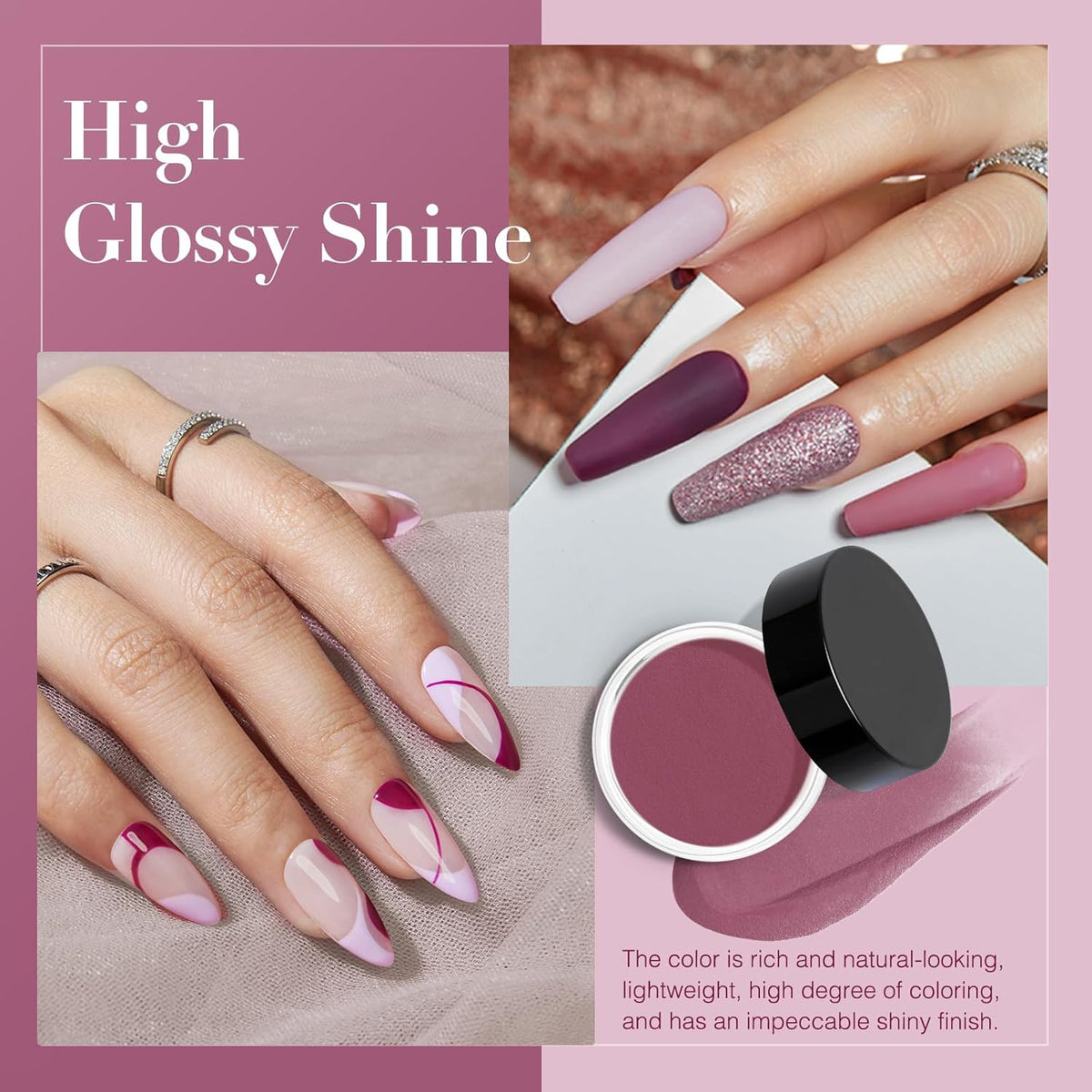 AZUREBEAUTY Dip Powder Nail Kit Dark Purple Lilac Purple Glitter 4 Colors Dip Liquid Set with