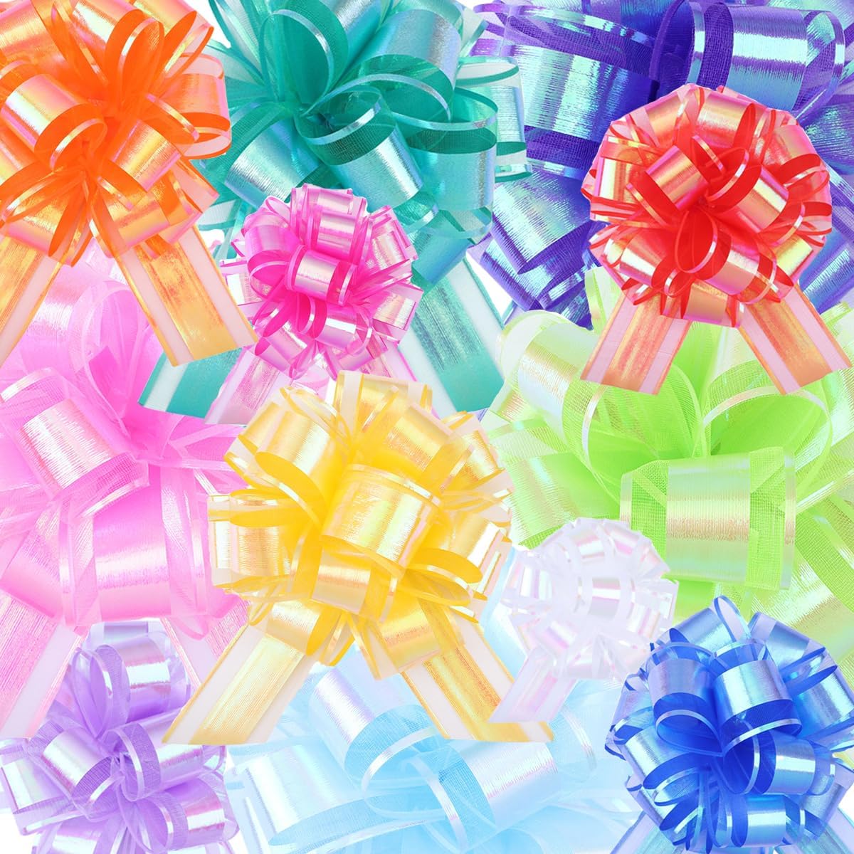 12 Pieces Laser Pull Bows 6 Inch Gift Wrapping Pull Bows with Ribbon for Christmas Presents Wedding
