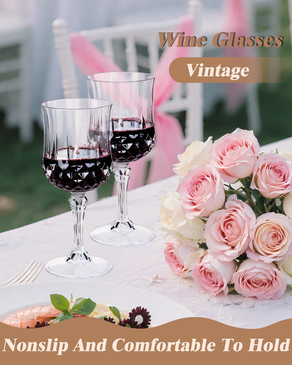 Ciaell 24PCS Plastic Wine Glasses - 7 Oz Plastic Goblets for Party - Clear Vintage Drinking Glasses