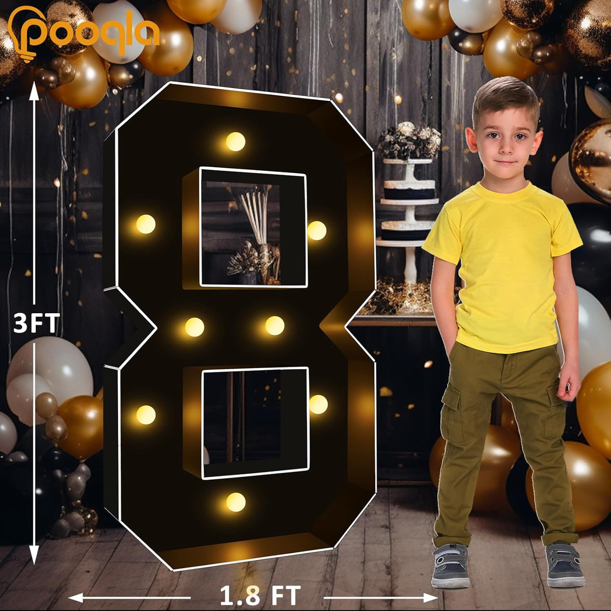 Pooqla 3FT Marquee Light Up Numbers, Black Lighted Party Decor for her him Women Men, Giant Mosaic