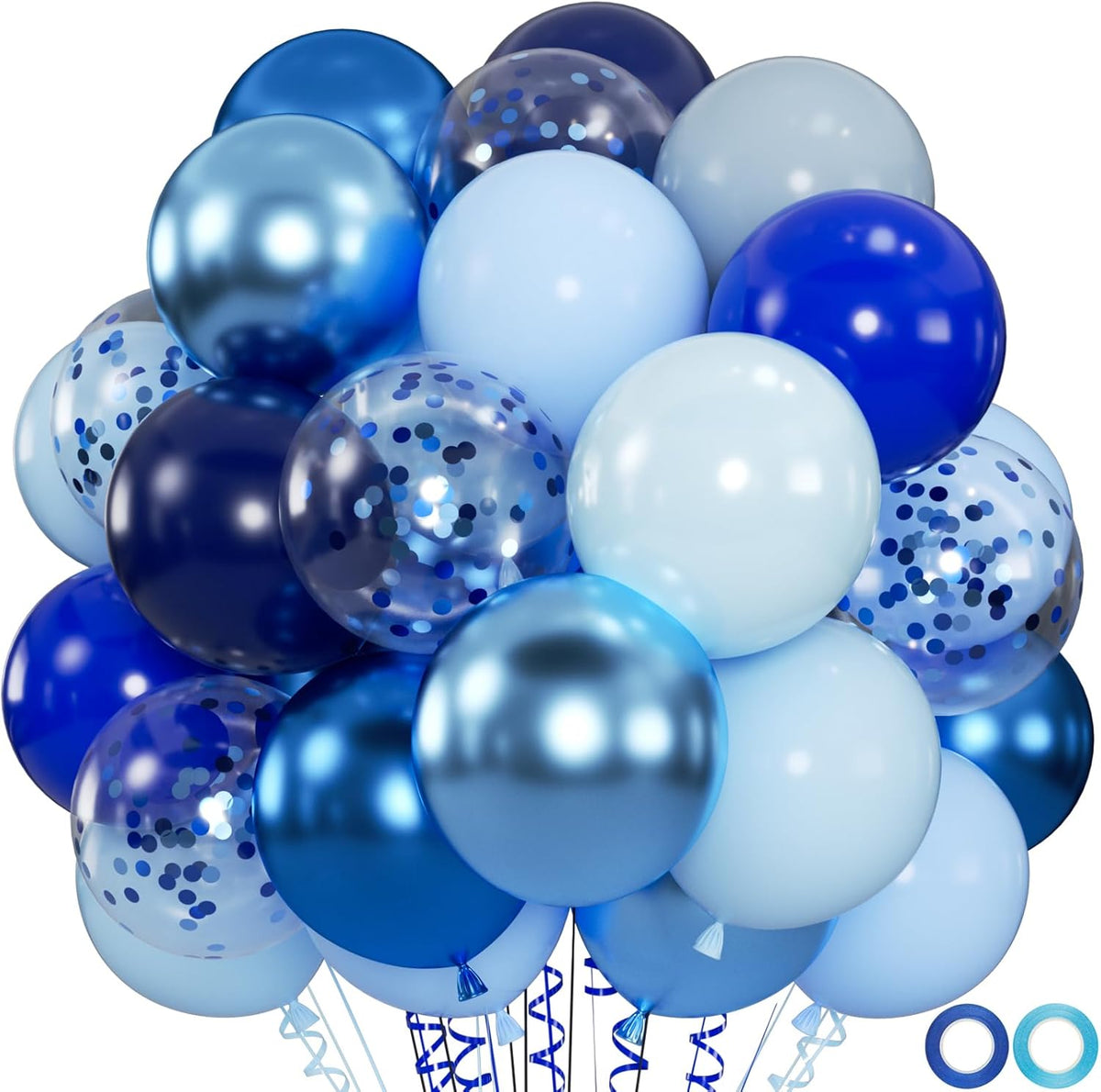 100pcs Blue Balloons - 12inch Metallic Royal Navy & Pearl Blue Balloons with Confetti for Birthday