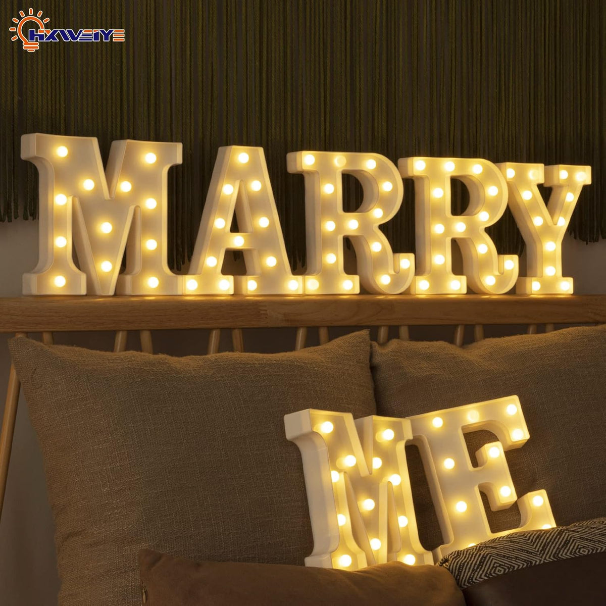 LED Marquee Letters Lights Sign-M, HXWEIYE Led Letters Lights 26 Alphabet, Light Up Number 0-9