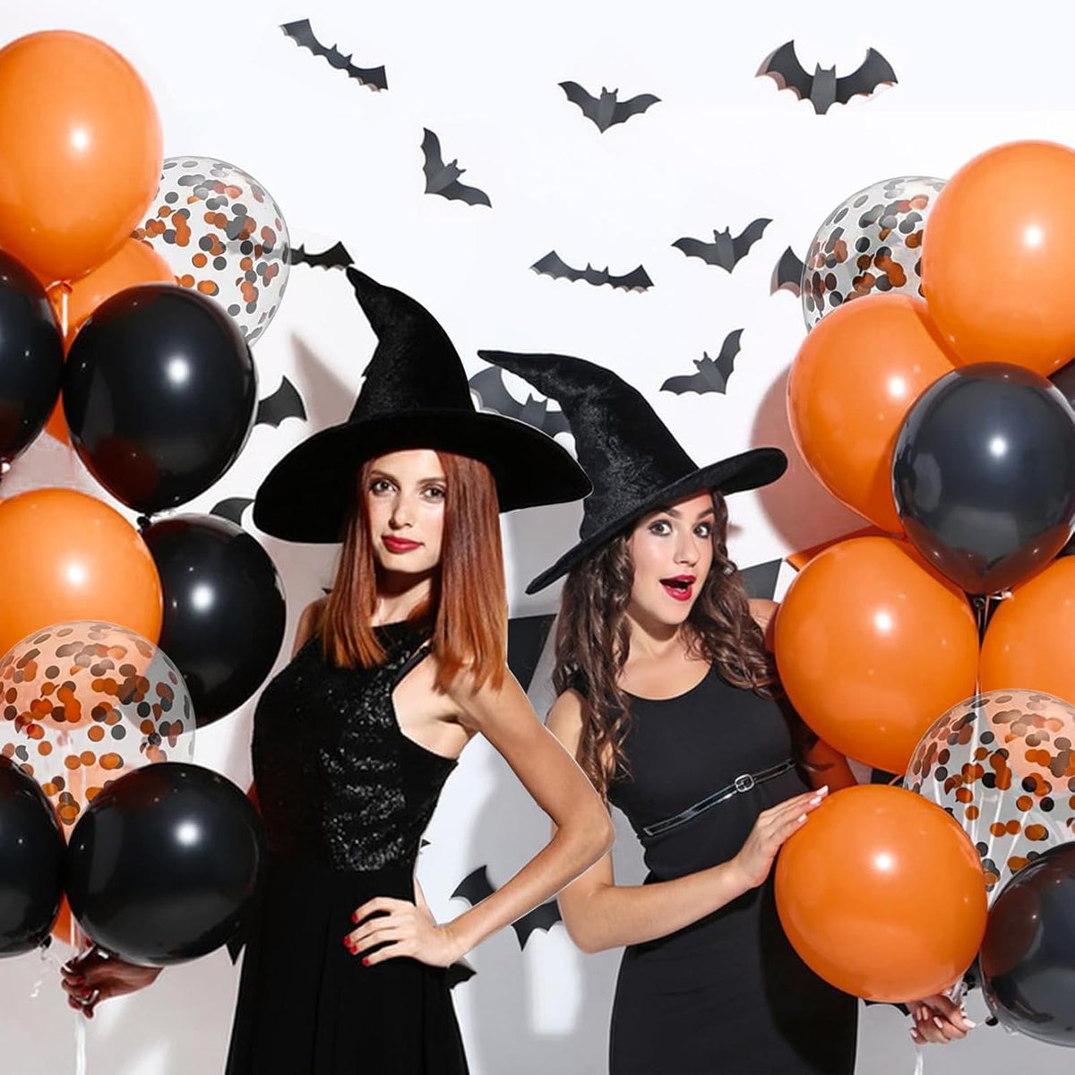 Patimate Black Orange Halloween Balloons Set, 50 pcs 12 inch Orange Black Confetti Latex Balloons