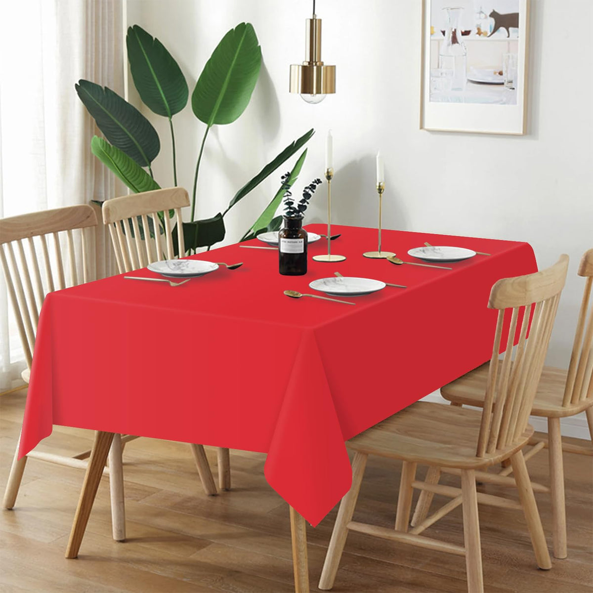 QIKSION Red Plastic Table Cloth Disposable 2 Pack, 54 x 108 Inch Tablecloths for Valentines
