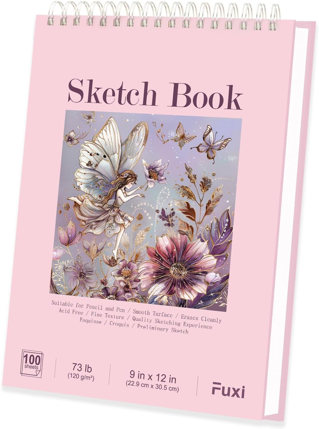 Cute Sketchbook Pink, 9"x12" Sketch Book for Teen Girls, 100 Sheets Girl Sketchbook 73lb/120gsm