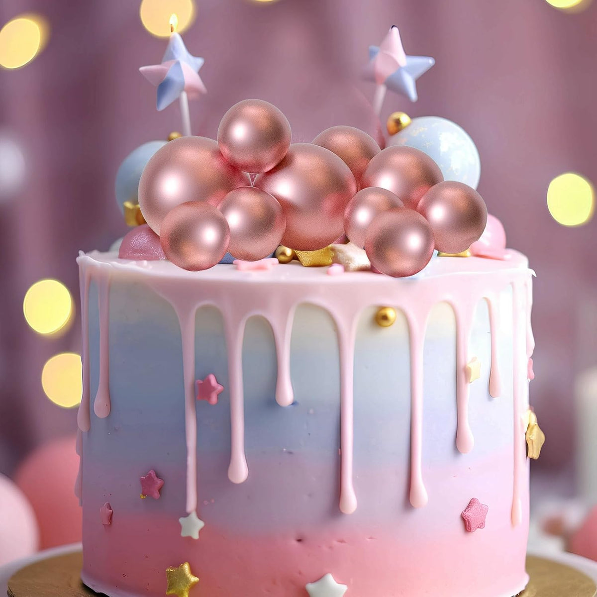 ASTARON 20 Pcs Ball Cake Topper Decorations Mini Balloons Cake Topper Sticks Rose Gold Balls Cake