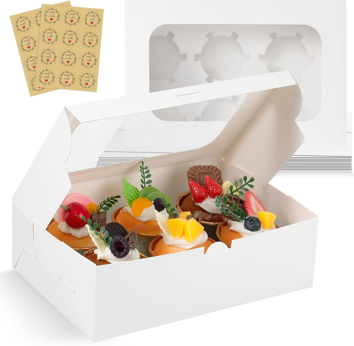 White Cupcake Boxes Holds 6 Standard Cupcake Container,50 Packs,Pastry and