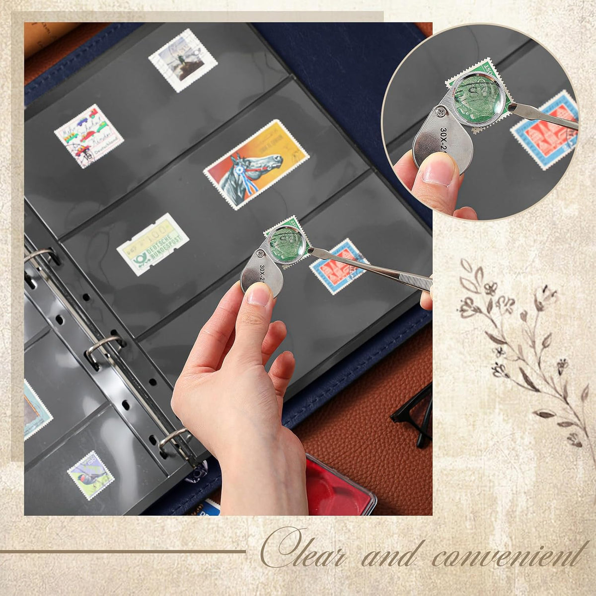 Lewtemi Stamp Collecting Albums Set Stamp Collection Book Include 20 Pages Album Binder Tweezer and