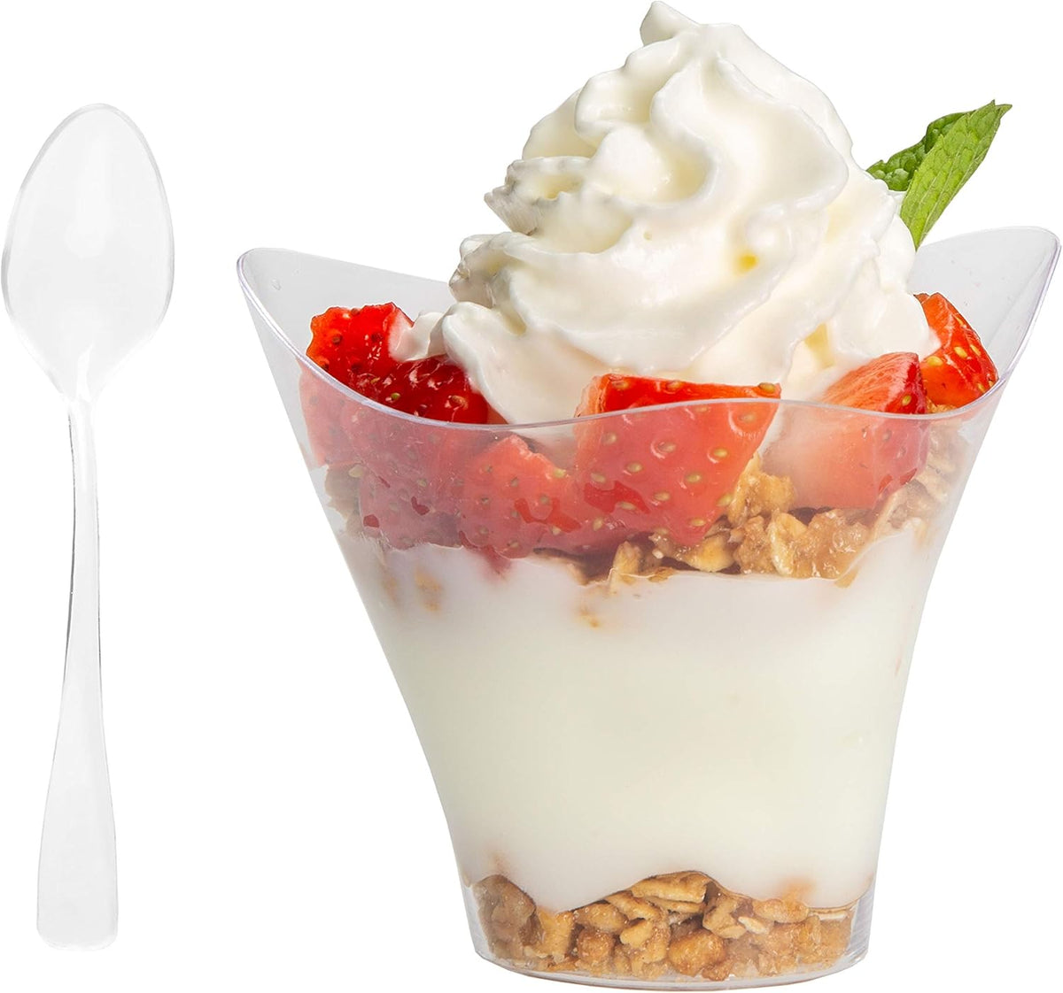 Ilyapa 3.5oz Plastic Dessert Cups - 100 Pack Mini Dessert Cups with Spoons - Clear Reusable Small