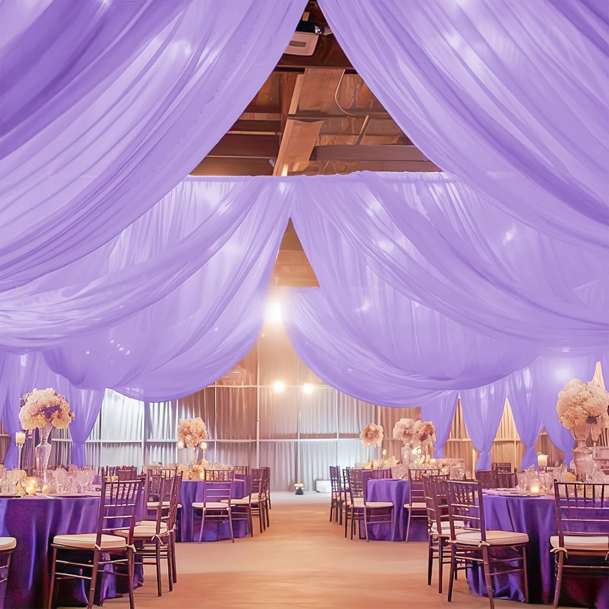 6 Panels Lavender Ceiling Drapes for Wedding 5ftx20ft Chiffon Fabric Arch Draping Curtains Sheer