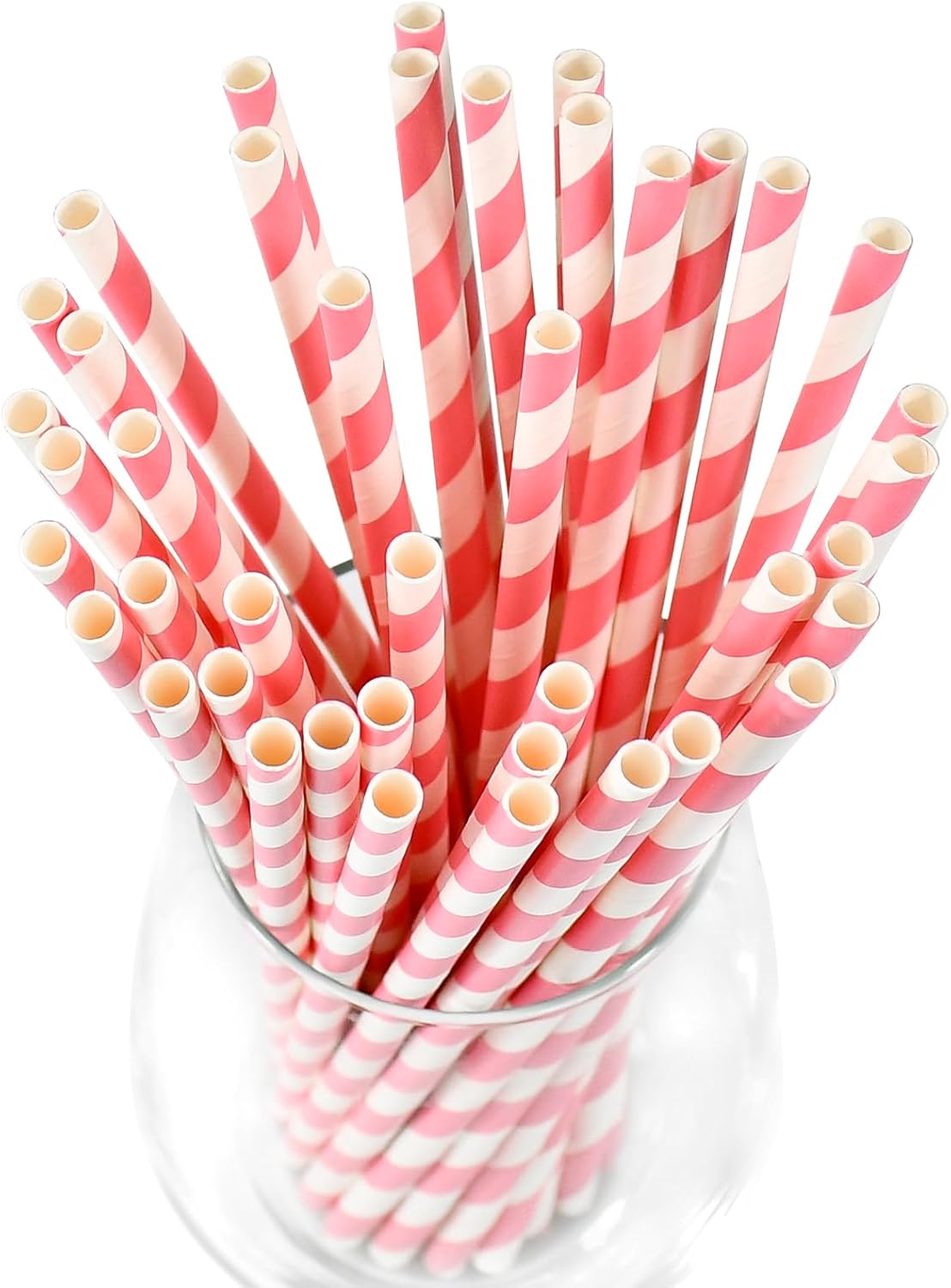 Pink White Striped Paper Drinking Straws 7.75 inch 100 Counts - for Cocktail, Party, Wedding, Baby