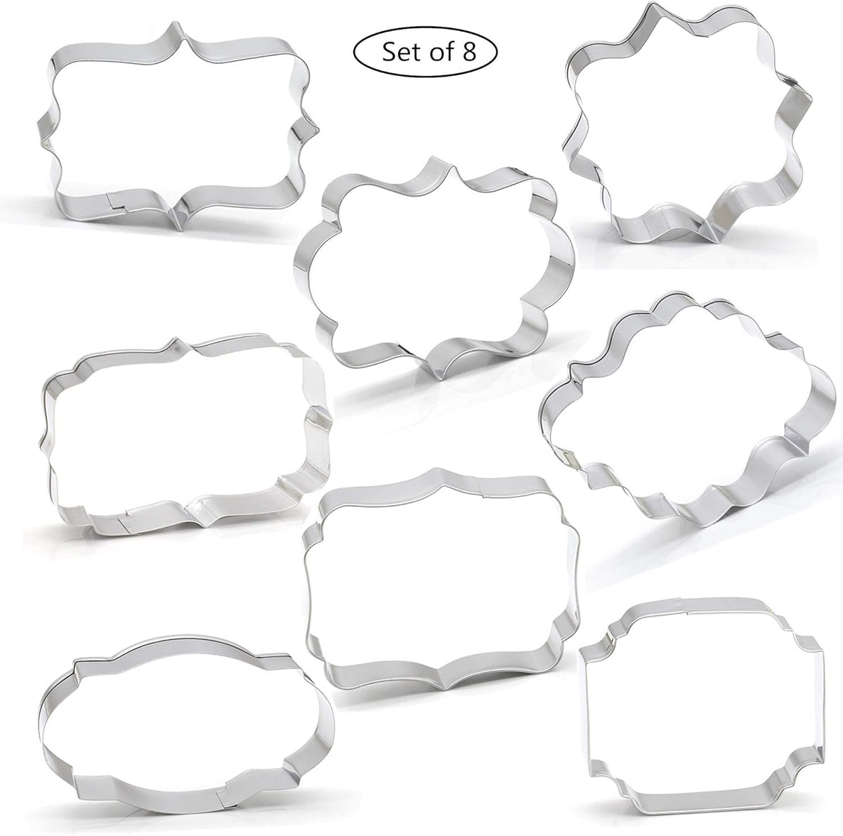 Fancy Plaque Cookie Cutters Set of 8 pcs, Stainless Steel Wedding Frames Shaped Fondant Cutter