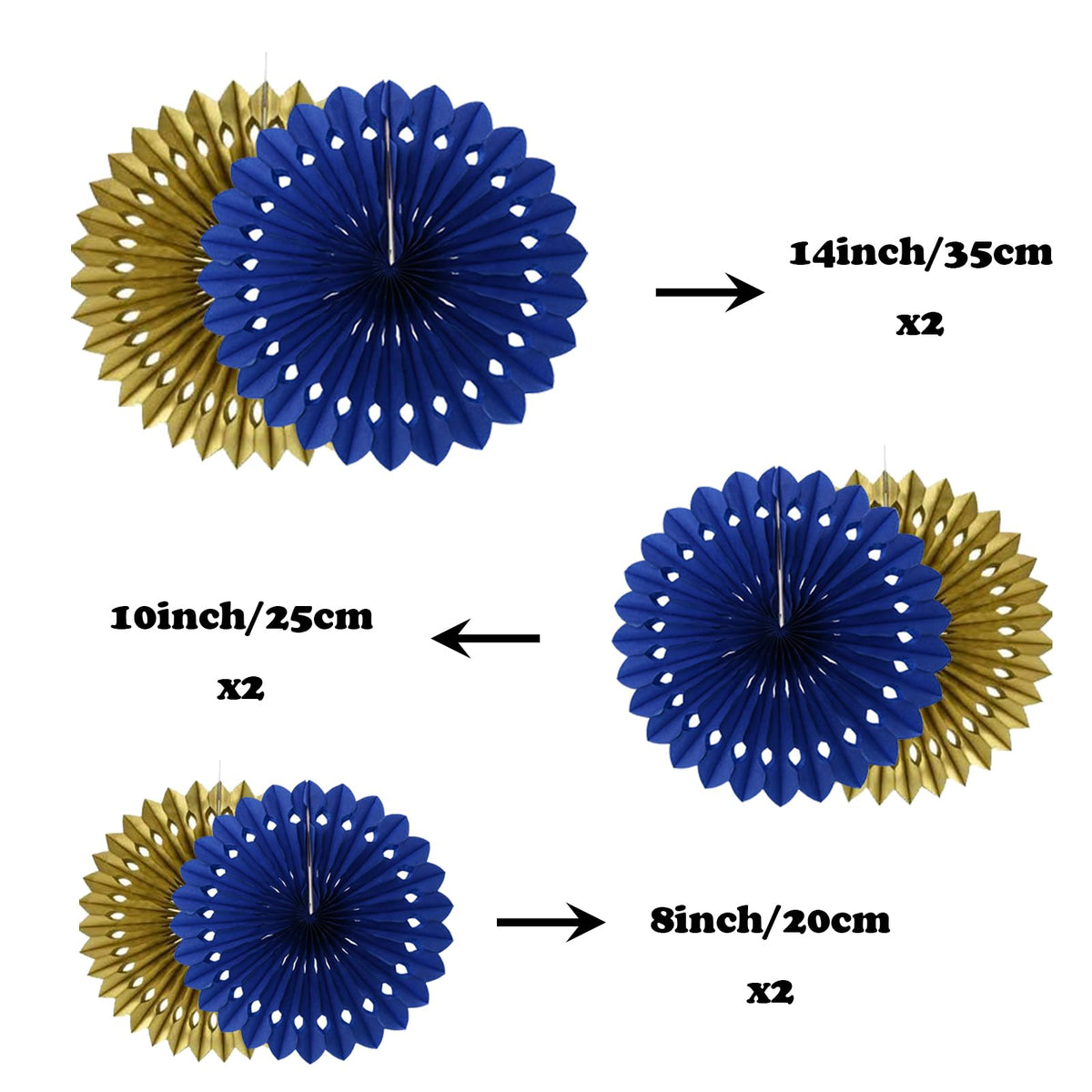 ZOOYOO Hanging Paper Fans Party Decorations,12 Pcs Blue Gold Honeycomb Round Fans,Ceiling Decor for