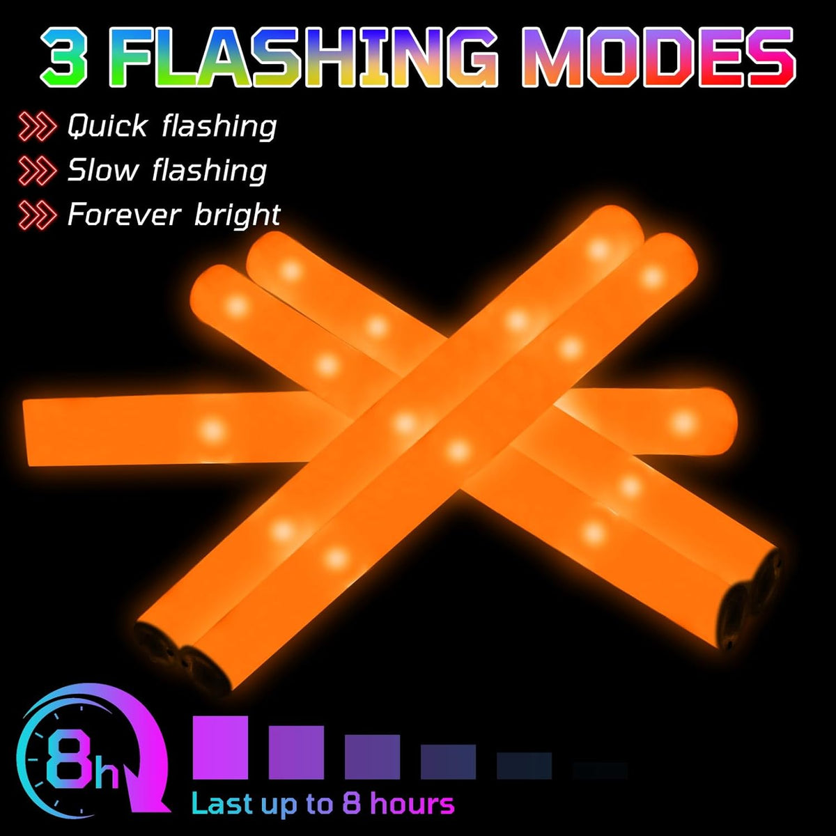 Foam Glow Sticks Bulk, 30 PCS Orange Light Up Foam Sticks 3 Modes, Glow Party Supplies for