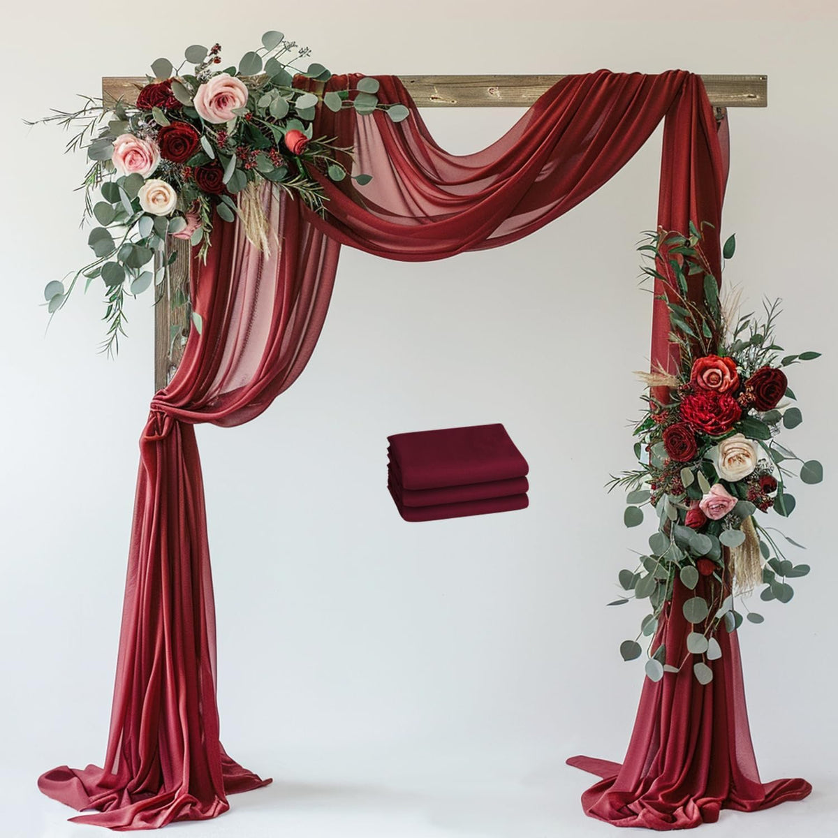 Wedding Arch Draping Fabric 3 Panels 28.7" x 20FT Burgundy Sheer Chiffon Backdrop Drapes for