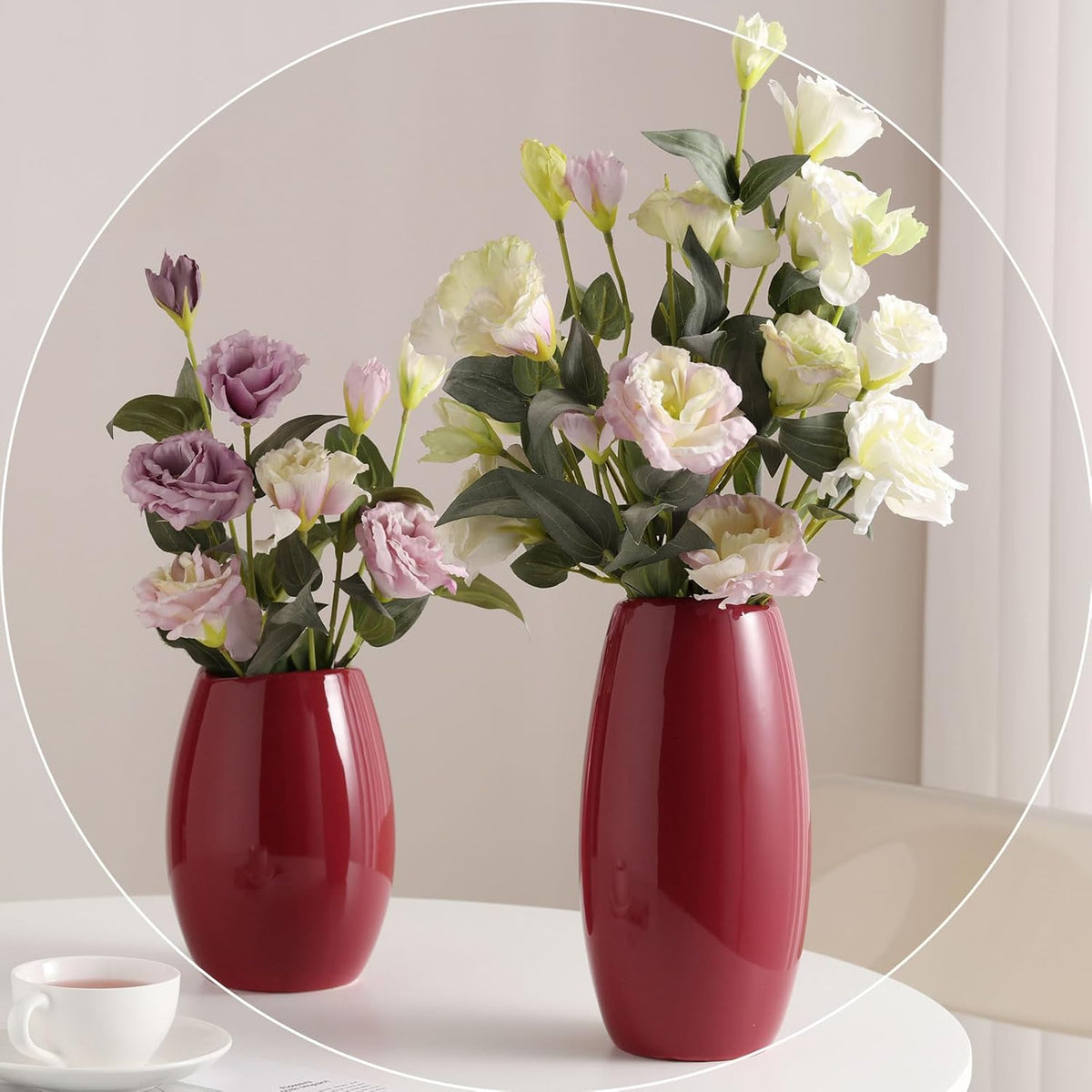 hjn Ceramic Vase Set of 3 Red Flower Vase for Home Decor, Modern Decorative Vase for Flowers Vases