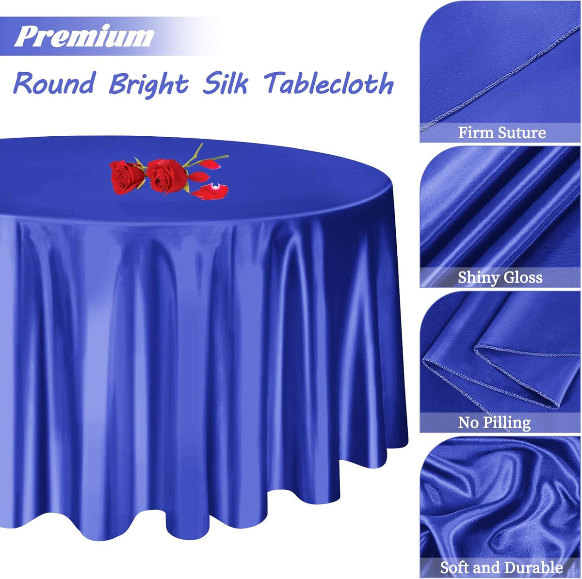 fani 6 Pack 120 Inch Royal Blue Satin Tablecloth - Silky Round Tablecloth Overlay Smooth Fabric