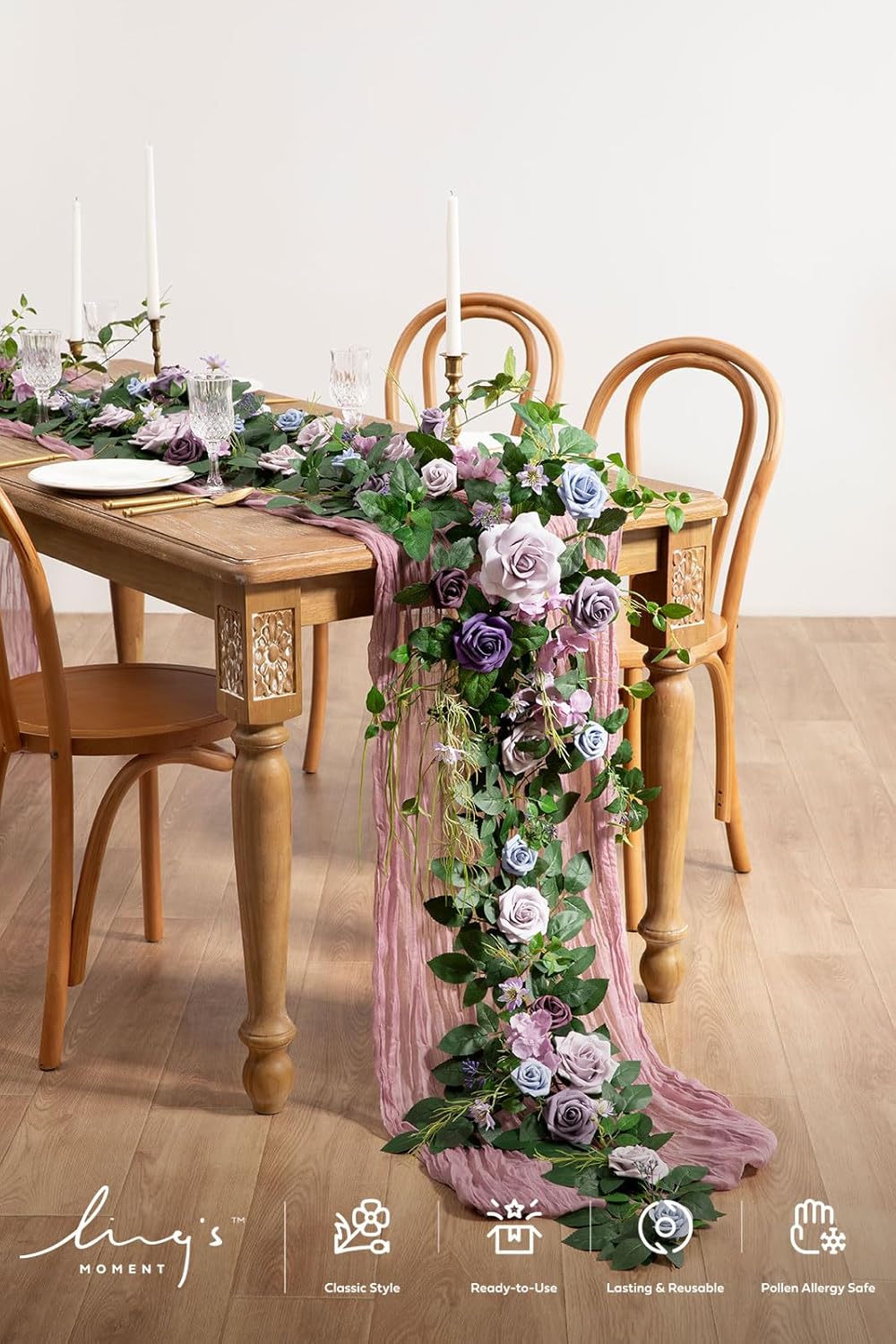 Ling's Moment Flower Garland - 6FT Eucalyptus & Rose - Sweetheart Table Decor for Wedding