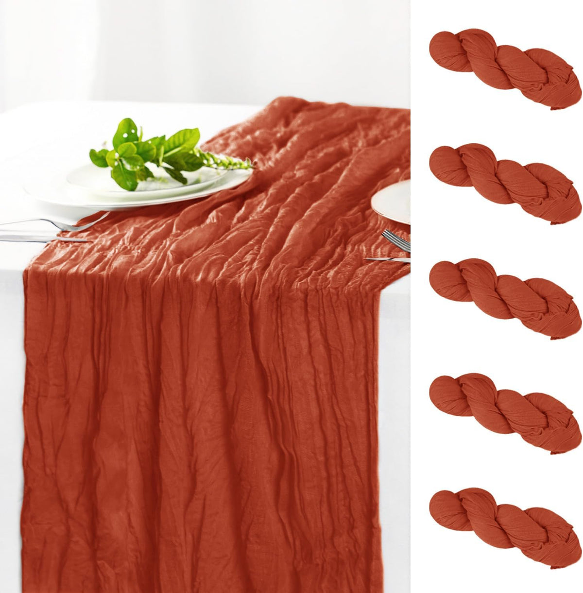 Hahuho Terracotta Cheesecloth Table Runner 10ft, Gauze Boho Rustic Table Runners for Wedding