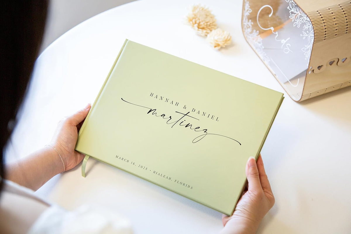 Personalized Guest Book - 11.5" x 8.5" Custom Bride & Groom Names with Bookmark and Hard Cover 140