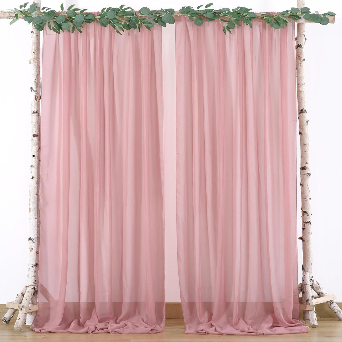 PARTISKY 10ftx10ft Dusty Rose Chiffon Sheer Backdrop Curtains, Wrinkle-Free Wedding Backdrop Drapes