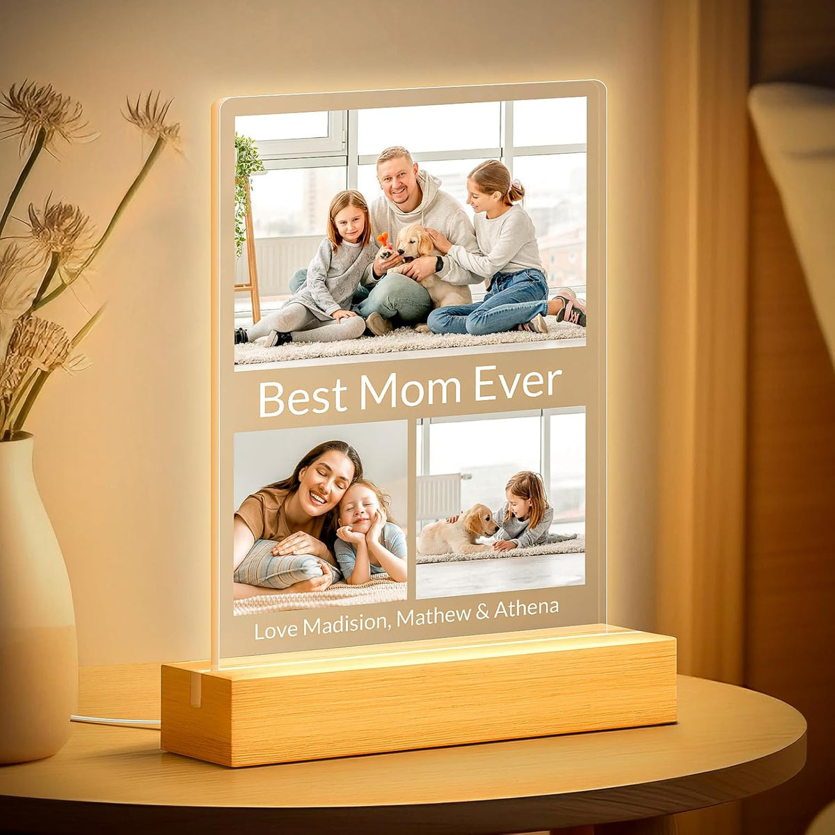 Custom Picture Frames with Photo, Personalized Acrylic Photo Frame with Night Light, Customized