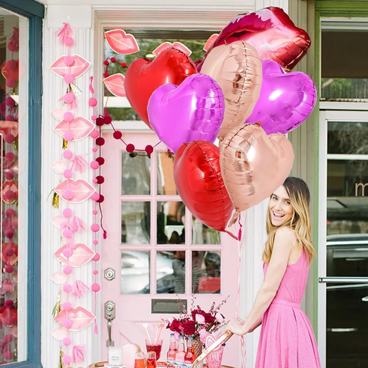 TONIFUL 30Pcs 18 Inch Heart Balloons Red Hot Pink Rose Gold Valentine’s Day Heart Shape Foil Mylar