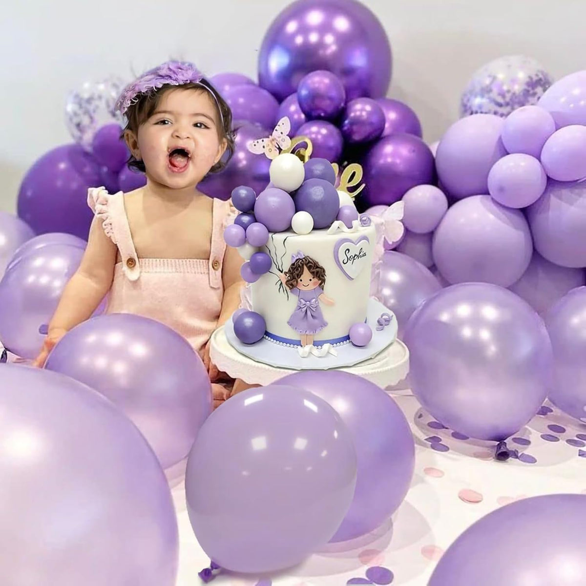 Netnology Purple Balloons Set, 60Pcs 12 Inch Lavender Purple Lilac Confetti Metallic Balloon Kit