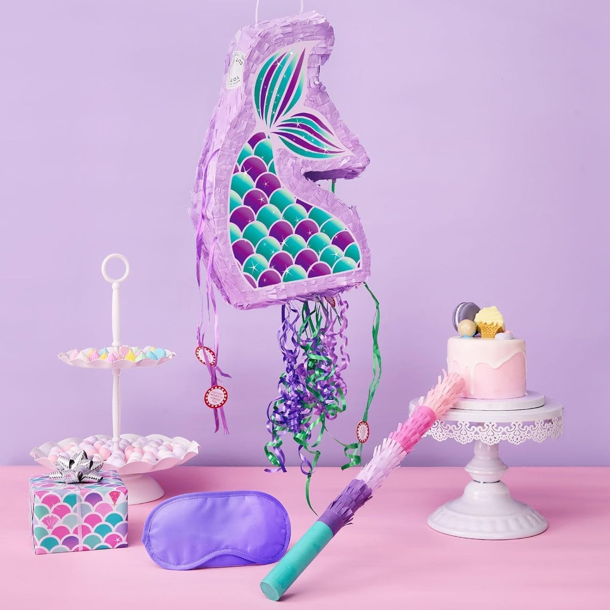 WERNNSAI Foldable Mermaid Piñata - Pull String Mermaid Birthday Party Supplies Mermaid with